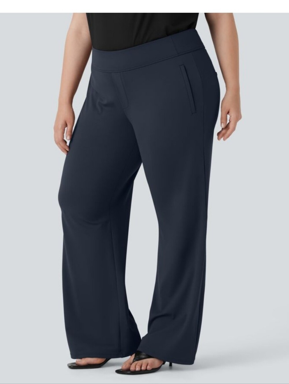 HALARA Plus-Size Wide-Leg Pull-On Pants in Navy